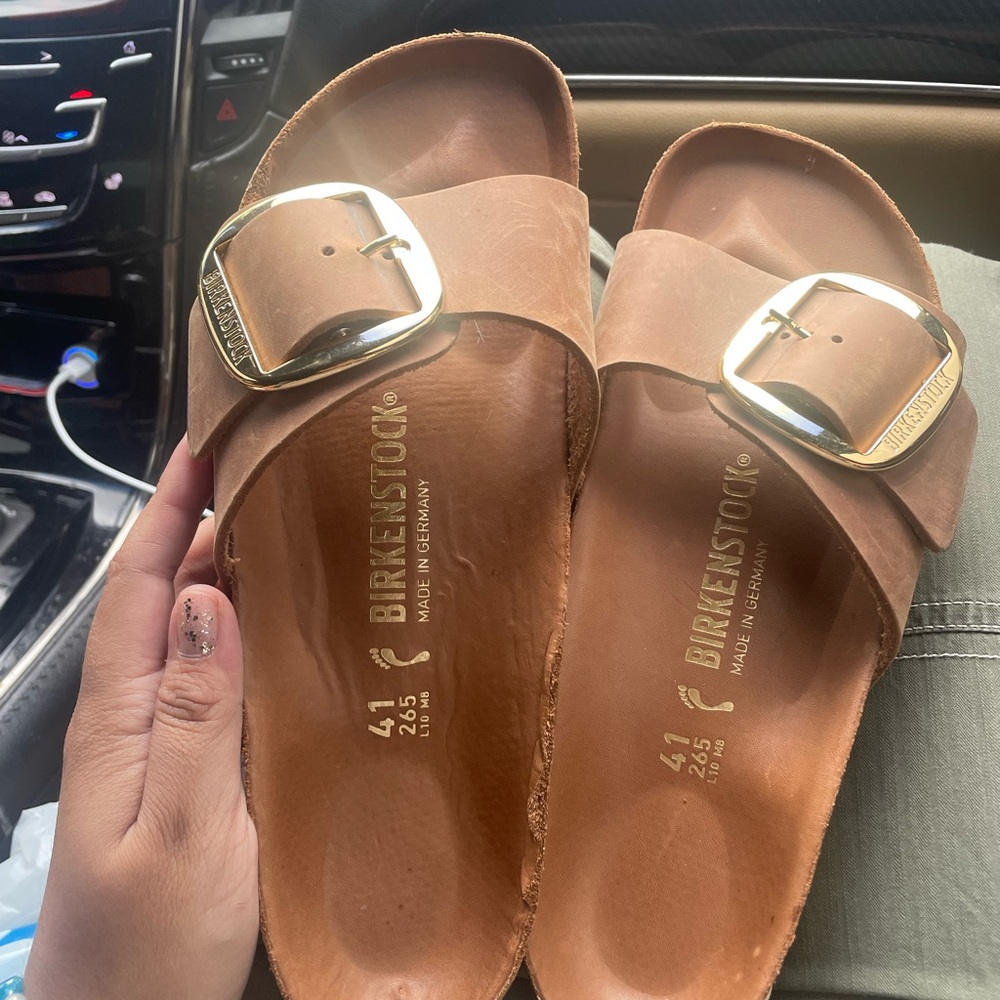 Birkenstock Women's Tan Sandals with Gold Buckle